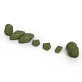 Decorative Green Stones in Various Sizes Arranged in a Curved Line