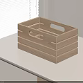 Natural Wood Slatted Storage Basket With Handles For Home Organization Use