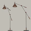 Modern Adjustable Arm Floor Lamp with Conical Copper Shade and Black Pole 3d model