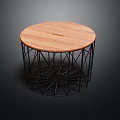 Modern Round Wooden Table With Black Metal Geometric Frame Structure Design
