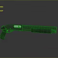 Modern Black Shotgun with Tactical Design Grip and Barrel on Dark Reflective Surface