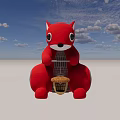 Red Squirrel Shaped Children Play Equipment With Nut Basket On Green Grass