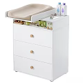 White Kids Bed Changing Table with Three Drawers Wooden Knobs and Baby Essentials Storage