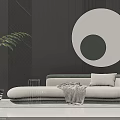 Soft Green Sectional Sofa With Throw Blanket Pillow Circular Wall Art And Potted Plant