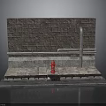 Urban Scene Construction Model With Brick Wall Metal Pipes And Red Fire Hydrant