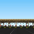 Toll Plaza With Canopy Roof Arched Columns Toll Booths And Yellow Black Barriers