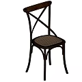 Two Classic Wooden Leisure Chairs with Cross Back Design Curved Legs and Woven Seat