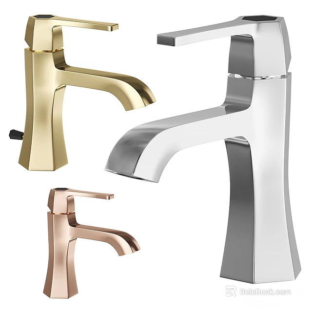 Modern Bathroom Kitchen Faucets Available In Gold Silver And Rose Gold Finishes 3d model 