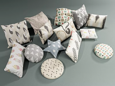 Decorative Pillows With Various Patterns And Different Shapes For Home Decor 3d model