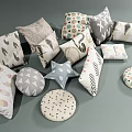 Decorative Pillows With Various Patterns And Different Shapes For Home Decor 3d model