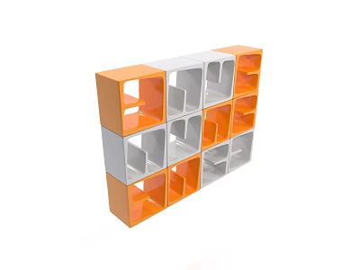 Modern Orange And White Modular Cube Shelf With Multiple Compartments For Home Storage 3d model