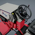 Red And White Lawn Mower With Black Seat And Steering Wheel Design