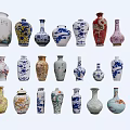 Ceramic Vessels With Various Colorful Patterns And Different Traditional Decorative Shapes 3d model