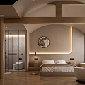 Hotel Room With Cozy Bed White Sheets Brown Comforter Wooden Herringbone Floor Bathtub And TV