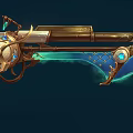 Ornate Steampunk Fantasy Weapon Pistol Featuring Blue Gemstones Wooden Grip And Glowing Blade