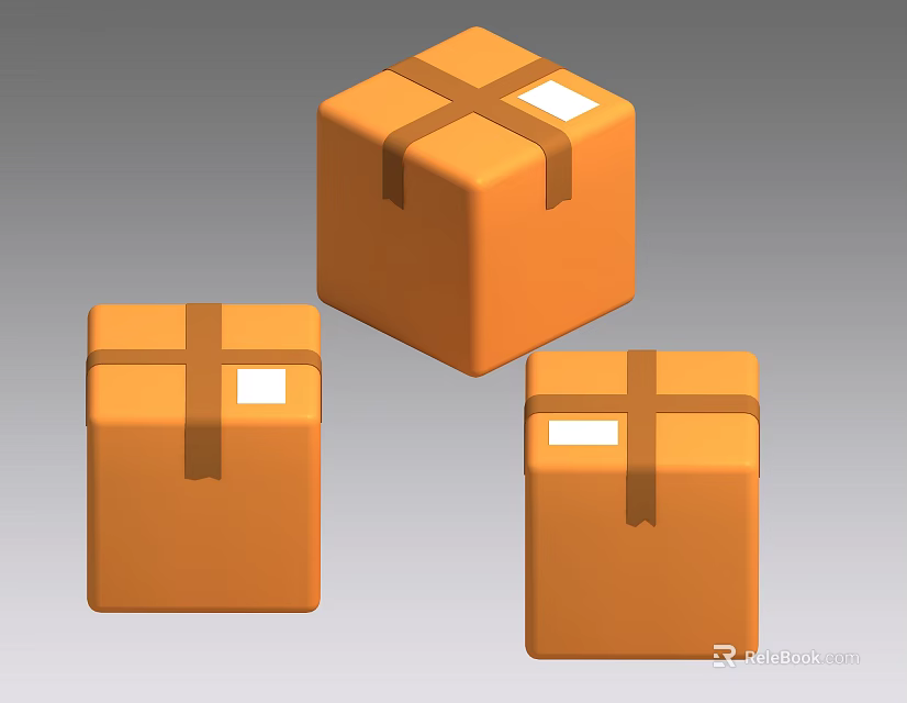 Orange Packages With Crossed Brown Tape And White Labels On Gray Background 3d model 
