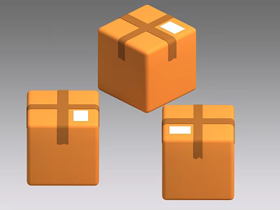 Orange Packages With Crossed Brown Tape And White Labels On Gray Background 3d model