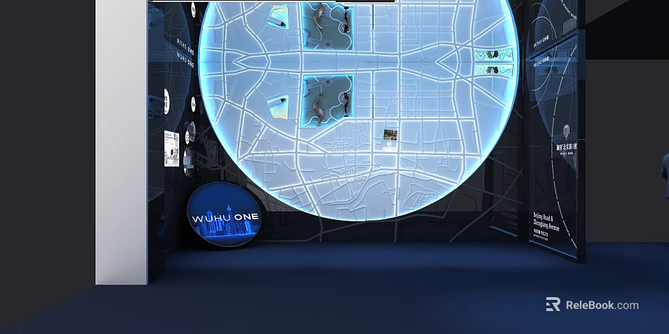 Circular Wall Decor With Map Pattern Lighting Effect And WUHAN ONE Sign 3d model 