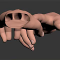 Realistic 3D Modeled Hands with Curved Fingers Interacting Gently on Dark Background and Reflection 3d model