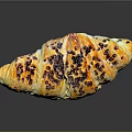 Golden Croissant With Dark Fruit Toppings Shiny Crust And Flaky Texture On Black Reflective Surface