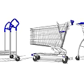 Public Shopping Carts With Metal Frames And Blue Handles For Retail Use