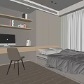 Modern Tatami Bedroom Interior Design With Tatami Bed Desk Chair And Shelves