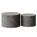 Two Modern Round White Coffee Tables With Striped Texture For Living Room