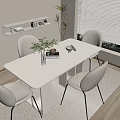 Minimalist Dining Table Set With White Table Beige Chairs And Potted Plant Near Window