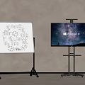 Whiteboard With Hand Drawn Diagrams And Display Stand Showing Starry Sky Wonders 3D Indoor Setting