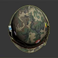 Camouflage Military Helmet With Decorative Stickers And Bullet Belt Accents