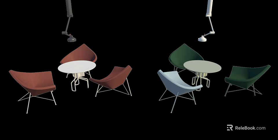 Multicolored Modern Table and Chair Sets With White Tabletops And Metal Frames 3d model