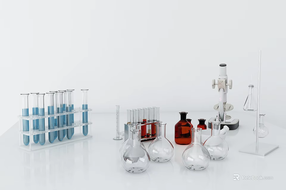 Laboratory Industrial Equipment Including Glass Test Tubes Beakers Flasks And Apparatus 3d model 