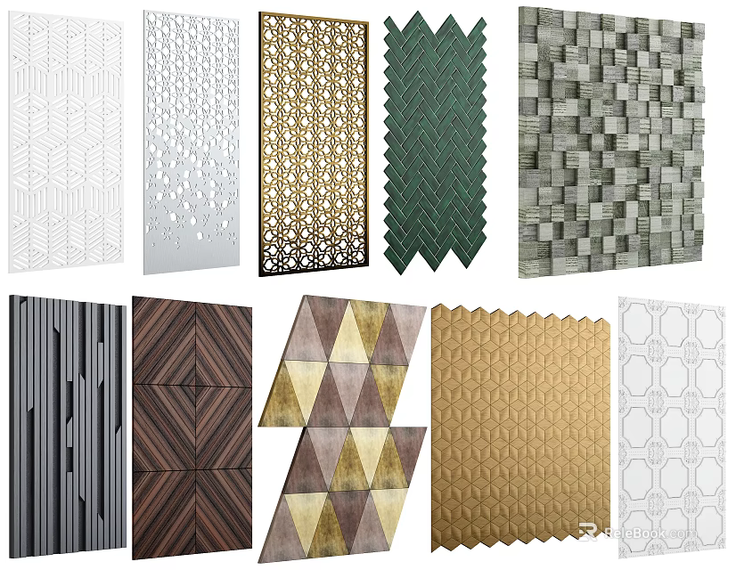 Diverse Sofa Background Wall Panel Designs With Geometric Patterns And Textures 3d model