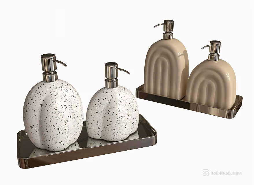 Chic Washing Daily Use Dispenser Bottles With Unique Designs On Trays 3d model 