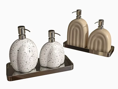 Chic Washing Daily Use Dispenser Bottles With Unique Designs On Trays 3d model