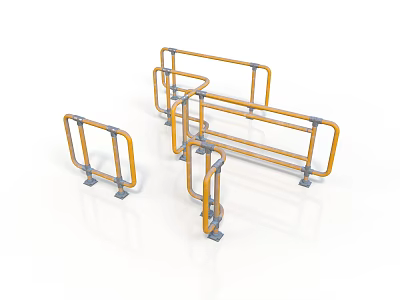 Architectural Metal Handrails With Various Types And Yellow Gray Design For Building Safety 3d model