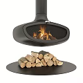 Stylish Modern Hanging Fireplace Featuring Burning Flames And Stacked Firewood Logs 3d model