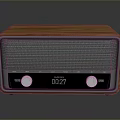 Retro Computer Speaker With Wooden Case Black Front Panel Knobs And Digital Time