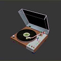 Stylish Vinyl Turntable for Home Living with Orange Base Blue Lid and Black Vinyl Record