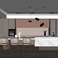 Modern Restaurant Interior Design With Marble Island White Cabinets And Gold Pendant Lights