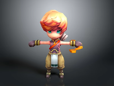 3D Cartoon Character Design With Orange Hair Blue Eyes And Yellow Pants Holding Item 3d model