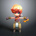 3D Cartoon Character Design With Orange Hair Blue Eyes And Yellow Pants Holding Item