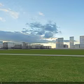 Aerial View Urban Planning With Green Grassland And Modern High Rise Buildings Under Cloudy Sky
