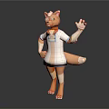 Cute Orange Fox Cartoon Game Character in White Dress with Blue Trim Posing Playfully