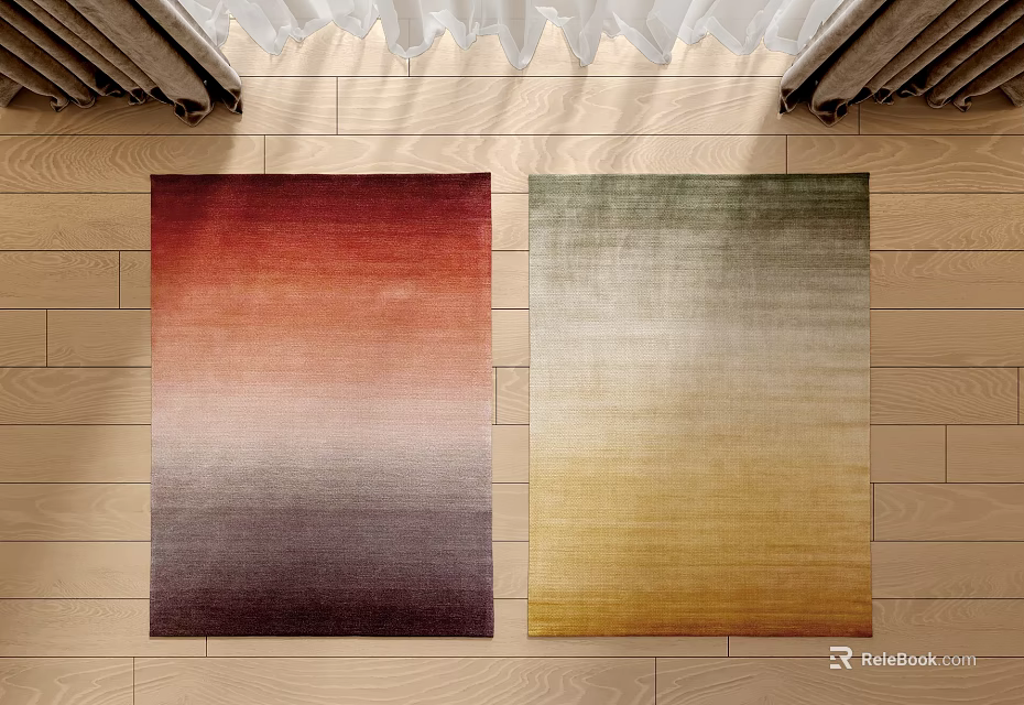 Square Rugs With Gradient Color Patterns Placed On Wooden Floor Home Decor 3d model