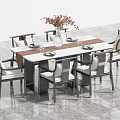 Modern Luxury Dining Table Set With Marble Top Gold Accent Chairs And Floral Vase