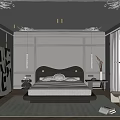 Elegant Modern Bedroom Interior With Ceiling Moldings Dark Headboard Pendant Lights And Area Rug
