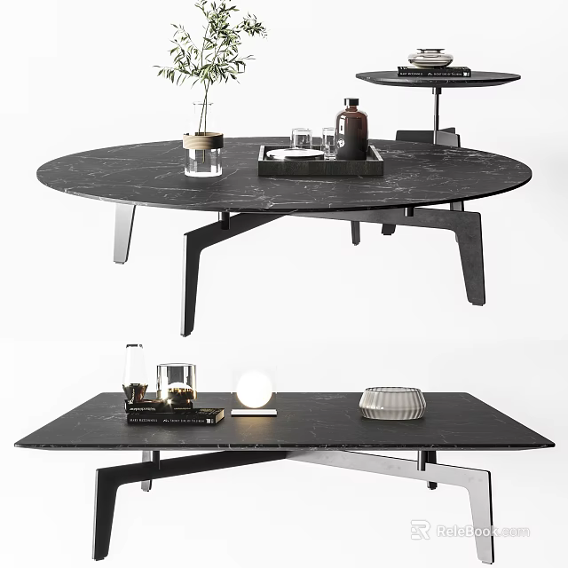 Modern Coffee Table With Black Textured Surface And Stylish Decorative Accessories 3d model