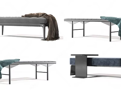 Modern Sofa Bench Designs With Fabric Upholstery And Metal Frame In Different Colors 3d model