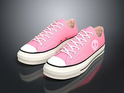 Pink Canvas Sneakers with White Laces and White Sole and Logo on the Upper 3d model